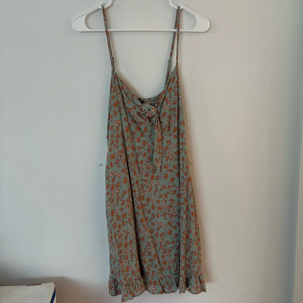 brand new! cotton on sage green & orange floral tie front mini/midi dress🧡 - Picture 1 of 6